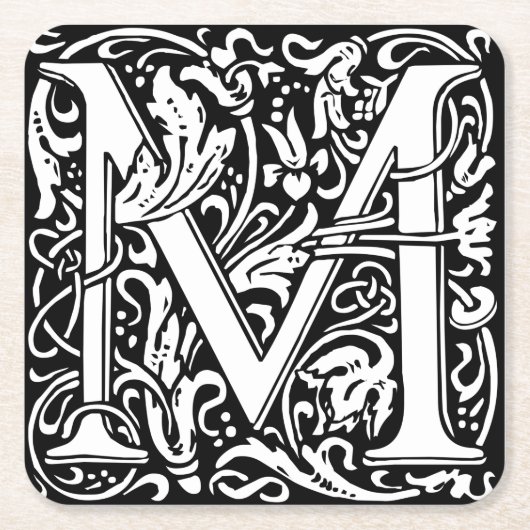 Letter M Middeleeuws Monogram Art Nouveau Kartonnen Onderzetters (Voorkant)