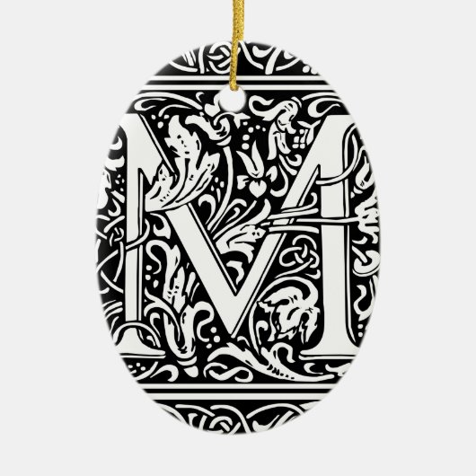 Letter M Middeleeuws Monogram Art Nouveau Keramisch Ornament (Voorkant)