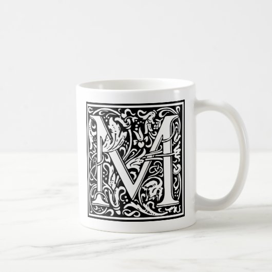 Letter M Middeleeuws Monogram Art Nouveau Koffiemok (Rechts)