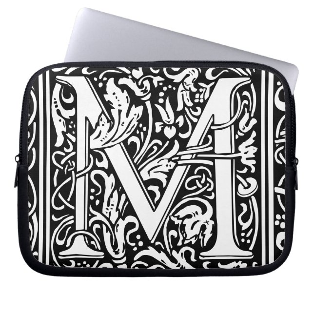 Letter M Middeleeuws Monogram Art Nouveau Laptop Sleeve (Voorkant)