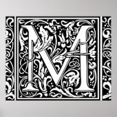 Letter M Middeleeuws Monogram Art Nouveau Poster (Voorkant)