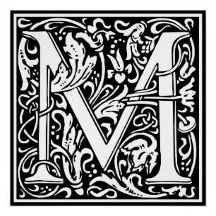 Letter M Middeleeuws Monogram Art Nouveau Poster