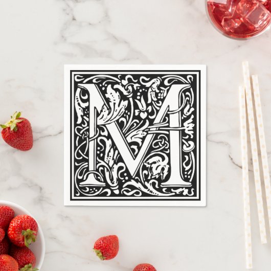 Letter M Middeleeuws Monogram Art Nouveau Servetten (Insitu)