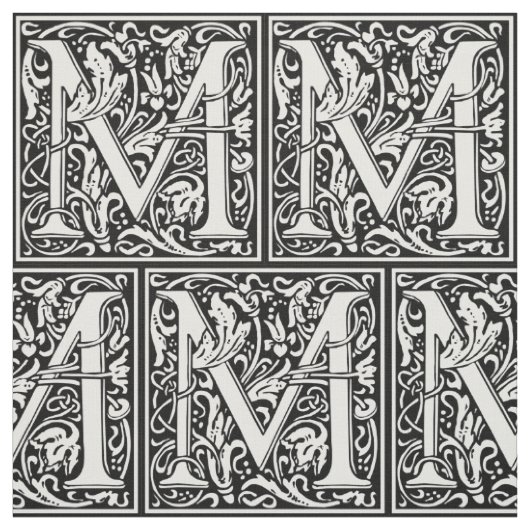 Letter M Middeleeuws Monogram Art Nouveau Stof (Swatch)