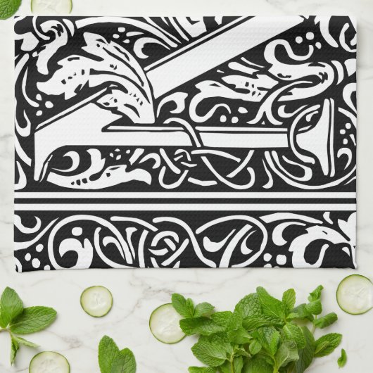 Letter M Middeleeuws Monogram Art Nouveau Theedoek (Gevouwen)