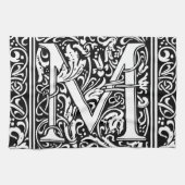 Letter M Middeleeuws Monogram Art Nouveau Theedoek (Horizontaal)