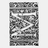 Letter M Middeleeuws Monogram Art Nouveau Theedoek (Verticaal)