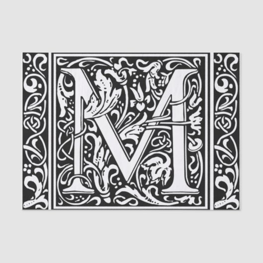Letter M Middeleeuws Monogram Art Nouveau Tissuepapier (Voorkant)