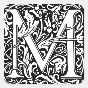 Letter M Middeleeuws Monogram Art Nouveau Vierkante Sticker