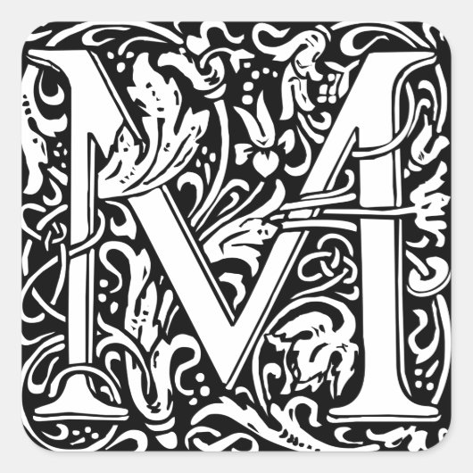 Letter M Middeleeuws Monogram Art Nouveau Vierkante Sticker (Voorkant)