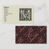 Letter M Middeleeuws Monogram Art Nouveau Visitekaartje (Voorkant / Achterkant)