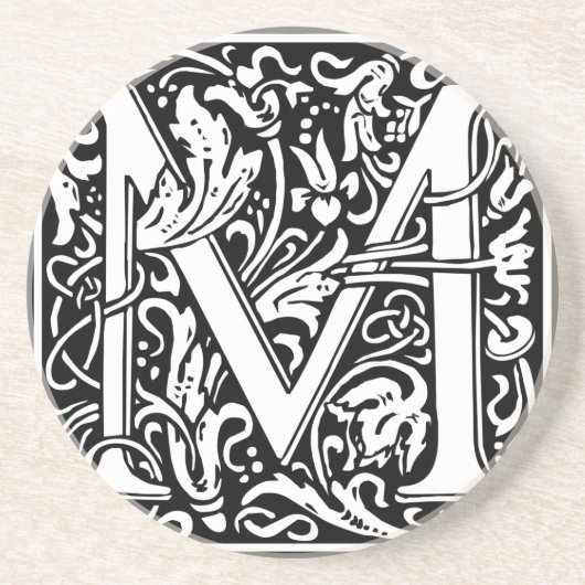 Letter M Middeleeuws Monogram Art Nouveau Zandsteen Onderzetter (Voorkant)
