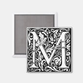 Letter M Middeleeuwse Monogram Art Nouveau Magneet (Voorkant / Achterkant)