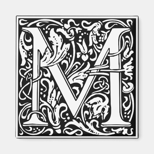 Letter M Middeleeuwse Monogram Art Nouveau Magneet (Voorkant)