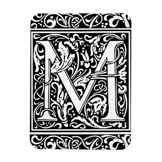 Letter M Middeleeuwse Monogram Art Nouveau Magneet (Verticaal)
