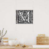 Letter M Middeleeuwse Monogram Art Nouveau Poster (Keuken)