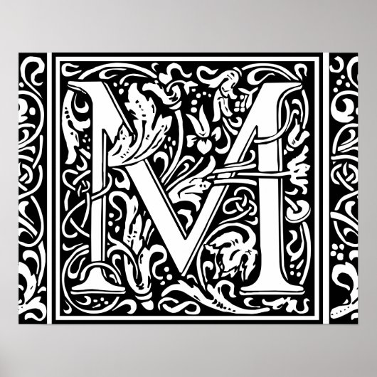 Letter M Middeleeuwse Monogram Art Nouveau Poster (Voorkant)