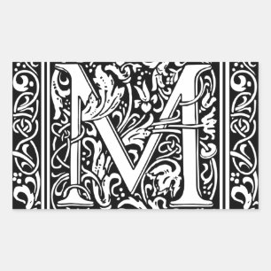 Letter M Middeleeuwse Monogram Art Nouveau Rechthoekige Sticker