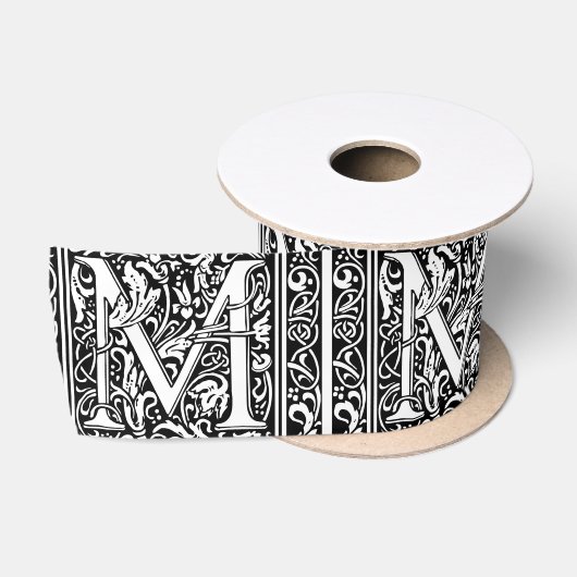 Letter M Middeleeuwse Monogram Art Nouveau Satijnen Lint (Spoel)