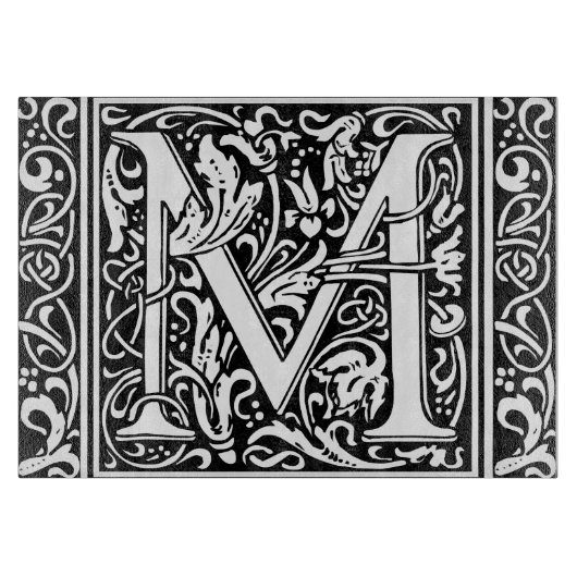 Letter M Middeleeuwse Monogram Art Nouveau Snijplank (Voorkant)