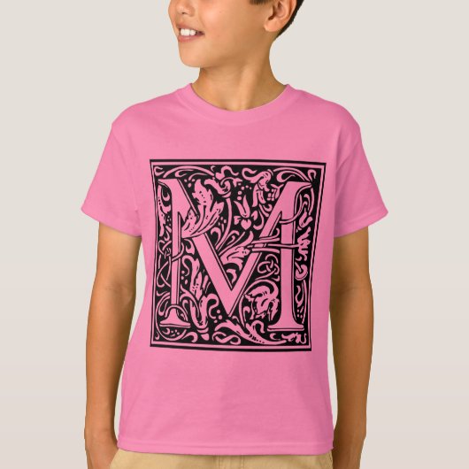 Letter M Middeleeuwse Monogram Art Nouveau T-shirt (Voorkant)