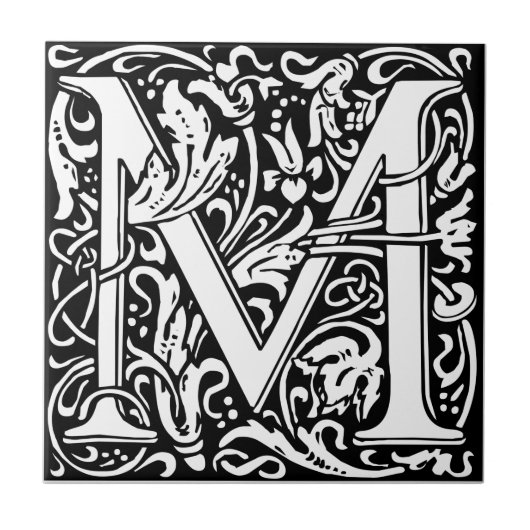 Letter M Middeleeuwse Monogram Art Nouveau Tegeltje (Voorkant)