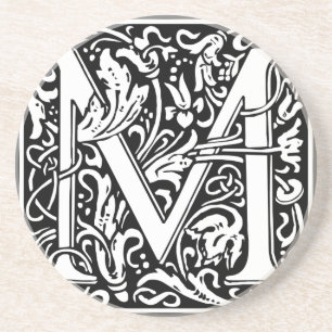Letter M Middeleeuwse Monogram Art Nouveau Zandsteen Onderzetter