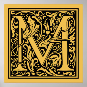 Letter M Middeleeuwse Monogram Vintage Initiaal Poster