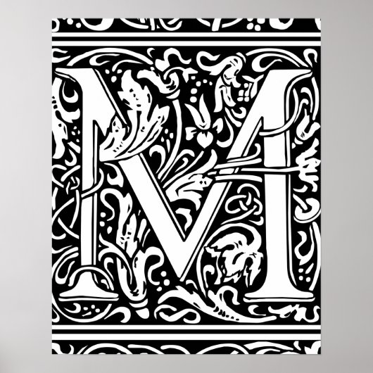Letter M Middeleeuwse Monogram Vintage Initiaal Poster (Voorkant)