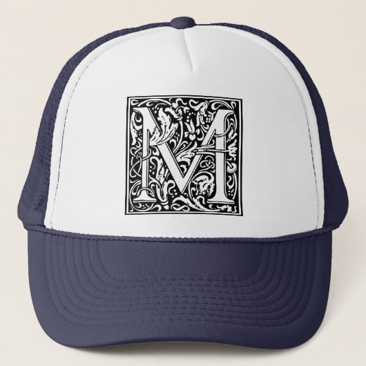 Letter M Middeleeuwse Monogram Vintage Initiaal Trucker Pet (Voorkant)