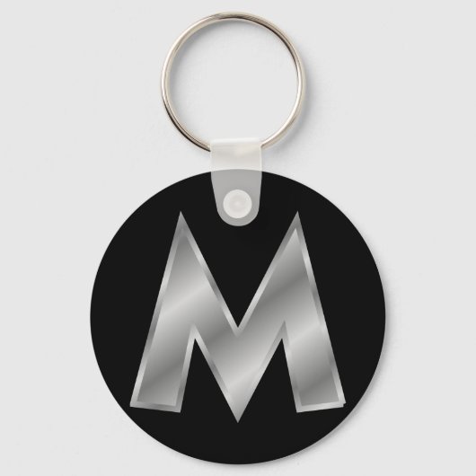 Letter M Monogram 2,25-inch Basic Button Sleutelha Sleutelhanger (Voorkant)