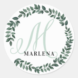 Letter M Monogram Aangepaste Naam Minimalistische  Ronde Sticker