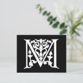Letter M Monogram Black White "M"-Initialen Briefkaart (Staand voorkant)