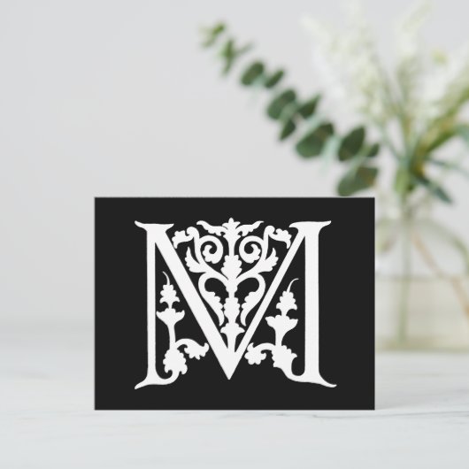  Letter M Monogram Black White "M"-Initialen Briefkaart (Staand voorkant)