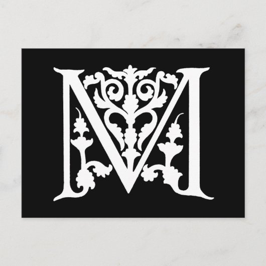 Letter M Monogram Black White "M"-Initialen Briefkaart (Voorkant)
