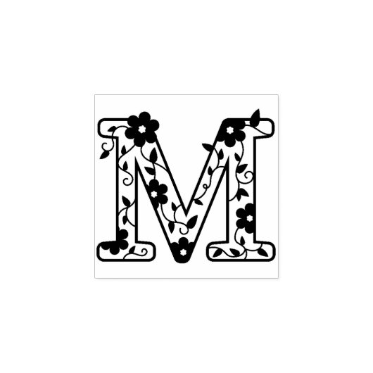 Letter M Monogram Bloemen Rubberstempel (Afrduk)