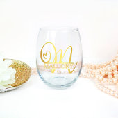 Letter M Monogram bruidsmeisje cadeau, modern eleg Wijnglas Zonder Voet