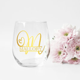 Letter M Monogram bruidsmeisje cadeau, modern eleg Wijnglas Zonder Voet