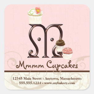 Letter M Monogram Cupcake Logo Zakelijke labels