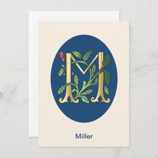 Letter M Monogram Fleur de lis Kaart (Voorkant / Achterkant)