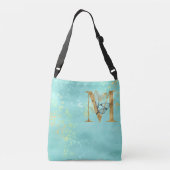 *~ LETTER M - Monogram Gold Glitter Turquoise Blue Crossbody Tas (Achterkant)