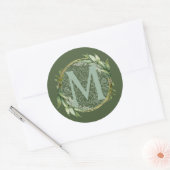 Letter M Monogram Initiaal Botanische Groene Blade Ronde Sticker (Envelop)