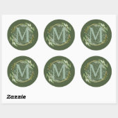 Letter M Monogram Initiaal Botanische Groene Blade Ronde Sticker (Vel)