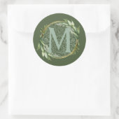 Letter M Monogram Initiaal Botanische Groene Blade Ronde Sticker (Tas)