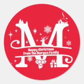 Letter M Monogram Initiaal Familienaam Greeting Ronde Sticker (Voorkant)