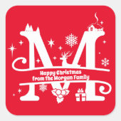 Letter M Monogram Initiaal Familienaam Greeting Vierkante Sticker (Voorkant)