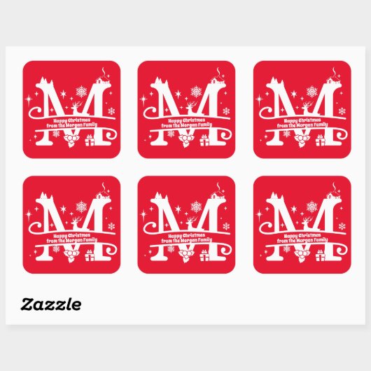 Letter M Monogram Initiaal Familienaam Greeting Vierkante Sticker (Vel)