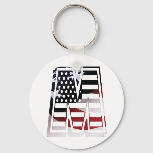 Letter M Monogram Initiaal USA Sleutelhanger (Voorkant)