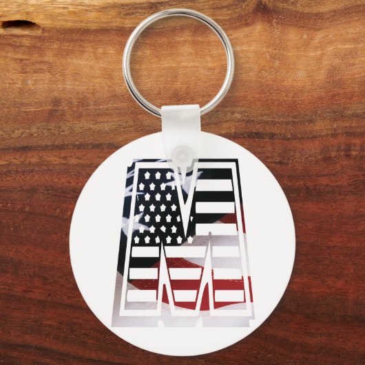 Letter M Monogram Initiaal USA Sleutelhanger (Voorkant)