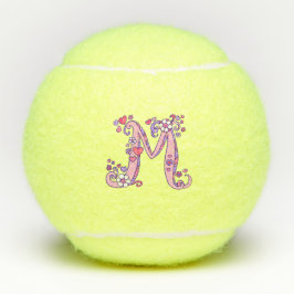 Letter M-monogram meisjes gepersonaliseerde doodle Tennisballen